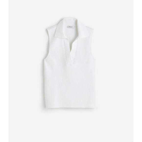 Madewell Tops - Madewell Cotton Johnny-Collar Sweater Tank Sleeveless Polo Top White Size XXS